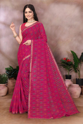 Falessa Printed Bandhani Georgette Saree(Pink)