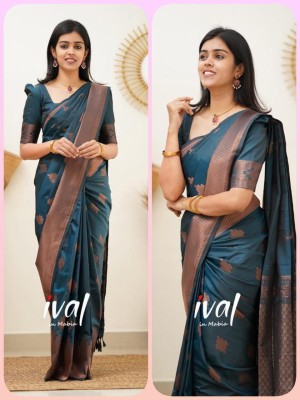 Aquiliq Woven Kanjivaram Jacquard Saree(Dark Green)