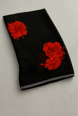 NAVKAR TEXTILES Floral Print, Embellished, Printed Bollywood Georgette Saree(Black)