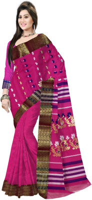 Pradip Fabrics Self Design Handloom Cotton Silk Saree(Magenta)