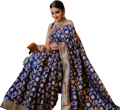 KAKADIYA Self Design Kanjivaram Pure Silk Saree(Blue)