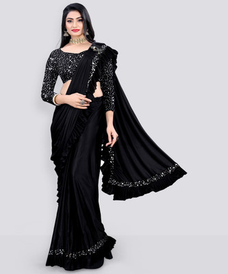 MIJAASHREE Embellished Bollywood Lycra Blend Saree(Black)
