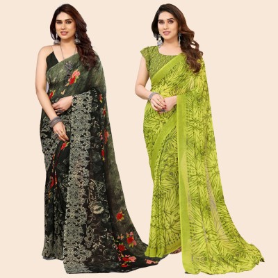 kashvi sarees Printed Daily Wear Georgette Saree(Pack of 2, Green)