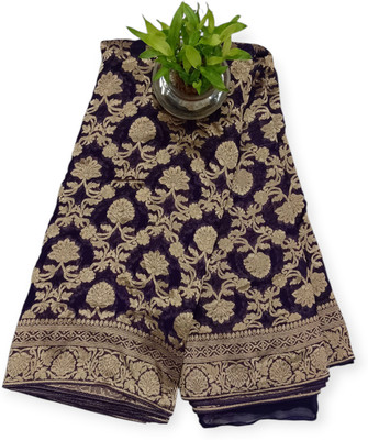 Bgcs Embroidered Banarasi Georgette Saree(Dark Blue)