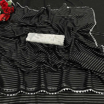 HouseOfCommon Temple Border Bollywood Georgette Saree(Black)