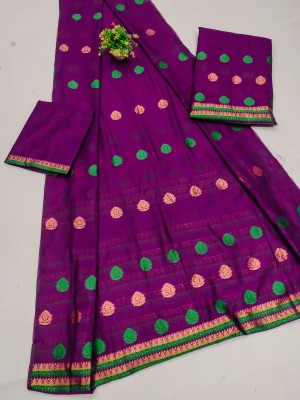 61&7nx Self Design Mekhela Chador Cotton Blend Saree(Purple)