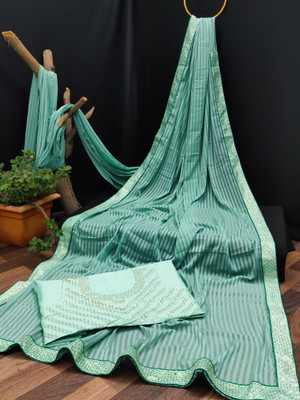 LD CREATION Self Design Bollywood Linen Saree(Dark Green)