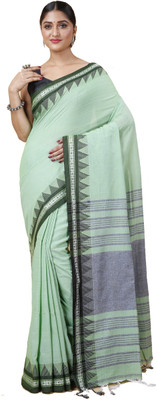DipDiya Temple Border Handloom Cotton Blend Saree(Light Green)