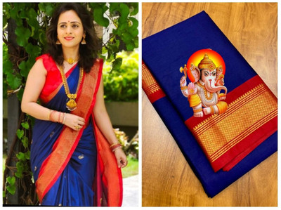 Julee Solid/Plain Banarasi Pure Silk Saree(Dark Blue)