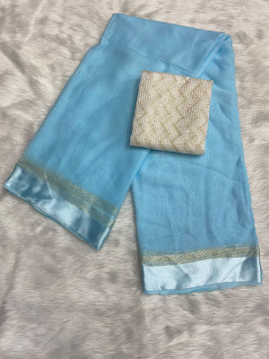 VRISE Solid/Plain Bollywood Viscose Rayon Saree(Light Blue)