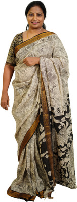 SR Handlooms And Textiles Hand Painted Chanderi Chanderi Saree(Black)