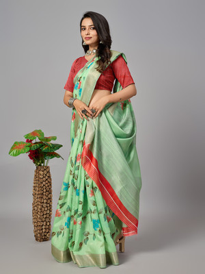 A V M Print Printed, Floral Print Bollywood Cotton Blend Saree(Multicolor)