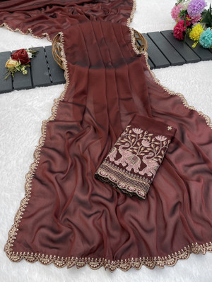 K 5 FASHION Embellished, Solid/Plain Bollywood Georgette Saree(Maroon)