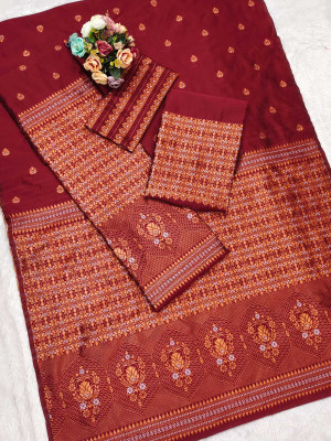 KC CREATION Self Design Mekhela Chador Cotton Blend Saree(Brown)