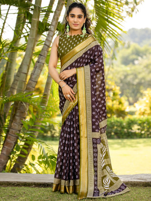 Anouk Rustic Printed Daily Wear Cotton Blend Saree(Purple)