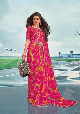 Laxmipati sarees Printed Saree with Attached Blouse Chiffon Saree(Pink)