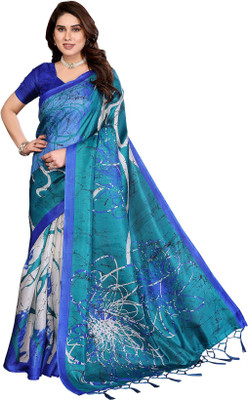 Priyashi Floral Print Daily Wear Art Silk Saree(Blue)