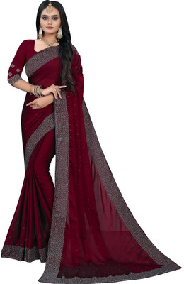 Break Creation Embellished Bollywood Georgette Saree(Red)