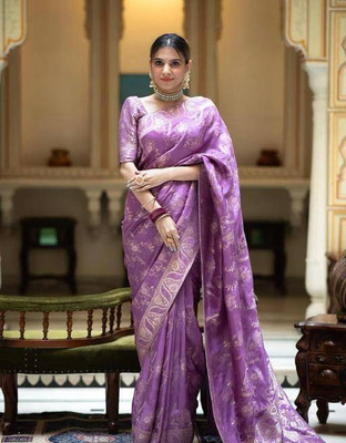 JB CREATION Self Design Bollywood Linen Saree(Purple)