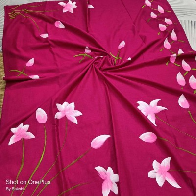 AdhikariLaxmi Printed Handloom Cotton Blend Saree(Pink)