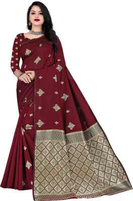 ZAKHRO Self Design Chanderi Cotton Silk Saree(Maroon)
