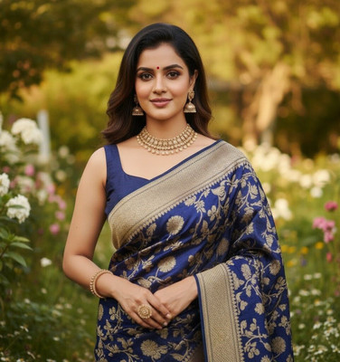 CKDESIGNER Woven Banarasi Jacquard Saree(Blue)