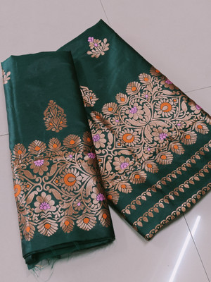 Garbguru Woven Mekhela Chador Pure Silk Saree(Green)