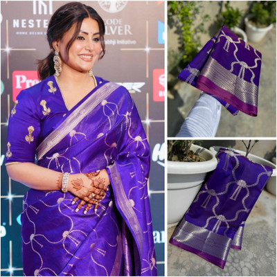 PRASHANTHVI CREATIONS Woven, Self Design Banarasi Silk Blend Saree(Purple)