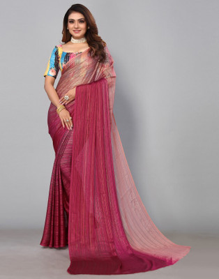 Pptt Striped Bandhani Georgette Saree(Pink)