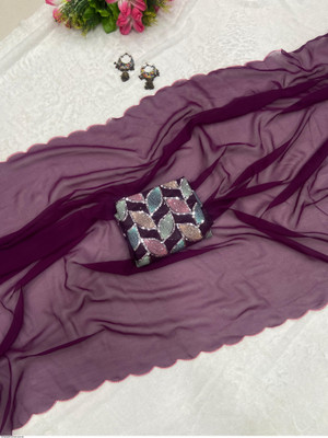 Bollytrend Solid/Plain Bollywood Georgette, Silk Blend Saree(Magenta)