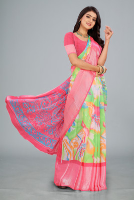 venisha creation Printed Bollywood Chiffon Saree(Pink)