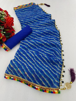 PRETTYAGE Printed Banarasi Georgette Saree(Blue)