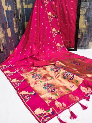 VIRDHI TEXTILE Self Design Paithani Jacquard, Silk Blend Saree(Pink)