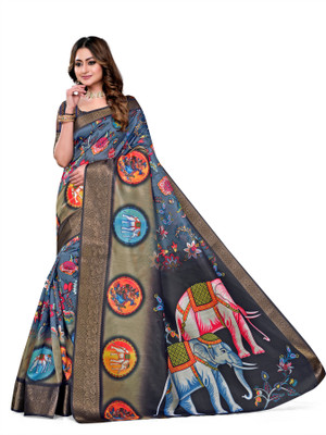 PARVOTSAV Digital Print Bollywood Polyester Saree(Dark Blue)