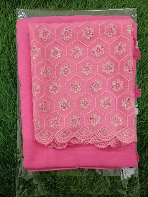 TEN R Self Design Bollywood Georgette Saree(Pink)