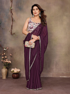 ANOUK Solid/Plain Saree with Attached Blouse Georgette Saree(Red)