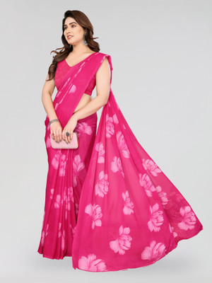VJ FASHION Floral Print Daily Wear Georgette Saree(Pink)