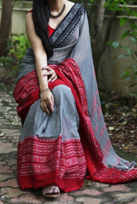 Joyguru Textile Self Design Handloom Pure Cotton Saree(Grey)