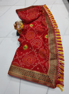 SHIV COLLECTION Printed Bandhani Georgette Saree(Red)
