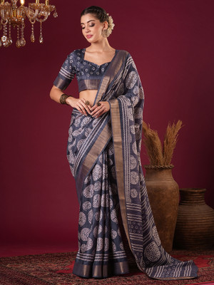 ANOUK Printed Chinnalapattu Silk Blend Saree(Grey)