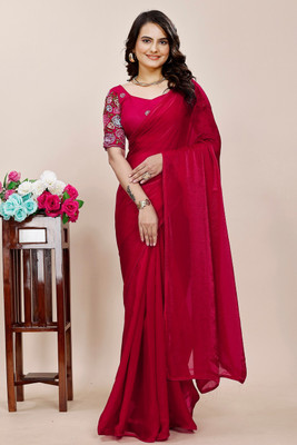 SAADHYA CREATION Solid/Plain Bollywood Satin Saree(Maroon)