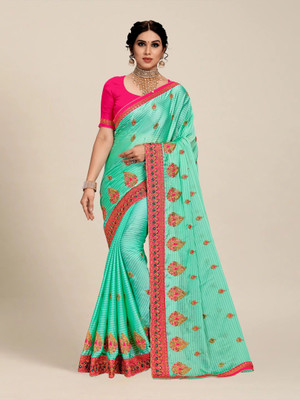 M.S.RETAIL Embroidered Bollywood Chiffon Saree(Blue, Pink)