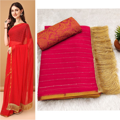 Parmila Fashion Embellished Daily Wear Chiffon Saree(Pink)