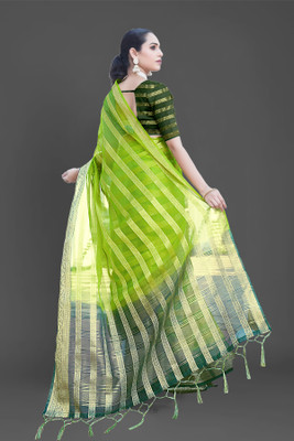 Aarunika fashion Solid/Plain Bollywood Organza Saree(Light Green)