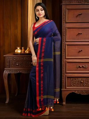 dB DESH BIDESH Solid/Plain, Woven Daily Wear Pure Cotton Saree(Blue)