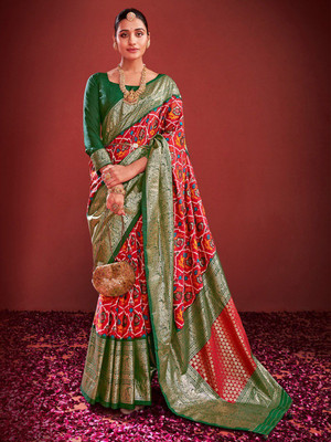 ANOUK Woven Pochampally Silk Blend Saree(Red)