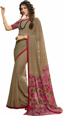 SARIK Printed, Self Design, Ombre, Geometric Print, Floral Print, Checkered, Solid/Plain Daily Wear Chanderi Saree(Brown)