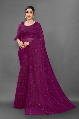 Saadhvi Self Design Bollywood Net Saree(Purple)