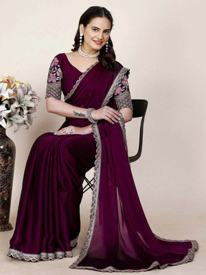 Bhojal Creation Embroidered Daily Wear Chiffon Saree(Purple)
