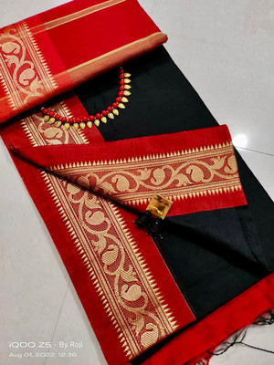 Sia Saree Bazaar Printed Handloom Cotton Silk Saree(Blue)